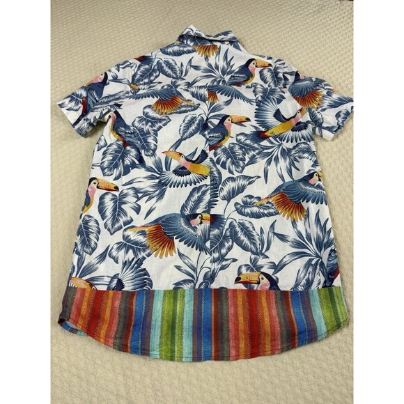 Farm Rio Bird Tropical Print Short Sleeve Button Shirt Size XS Linen Blend - Picture 7 of 10
